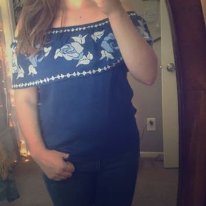 Off the shoulder, rose pattern blouse